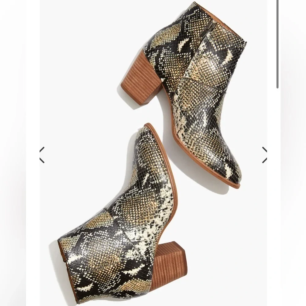 MADEWELL Snakeskin Leather Square Toe The Rosie Ankle Boot block heel SIZE 6